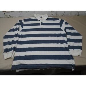 Y2K Gap Navy and White Striped Rugby Preppy Men’s Long Sleeved Shirt Size XL